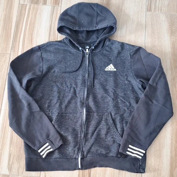 Adidas Gray Full Zip Hoodie with drawstring L - Picture 1 of 10